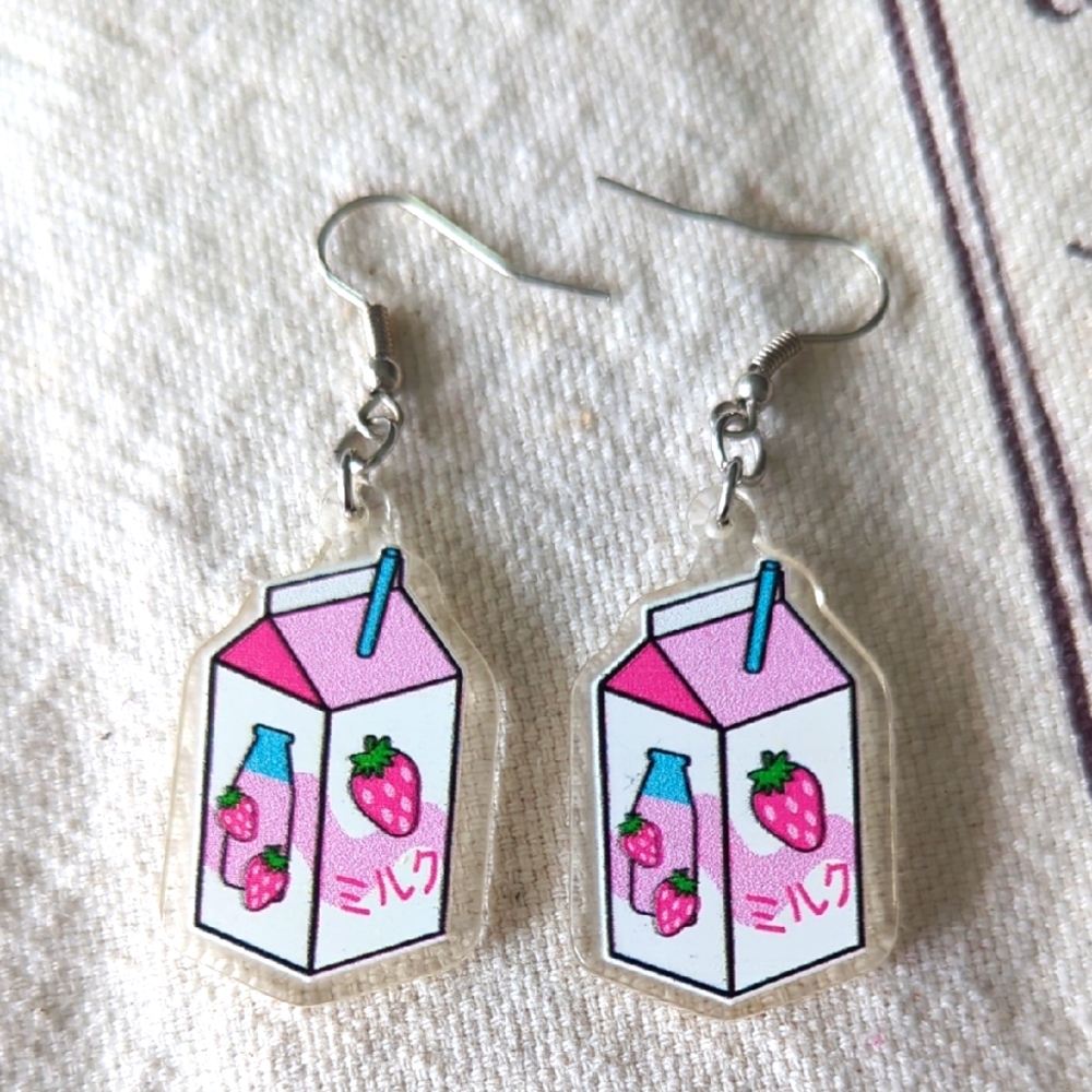 Strawberry Milk Carton Earrings